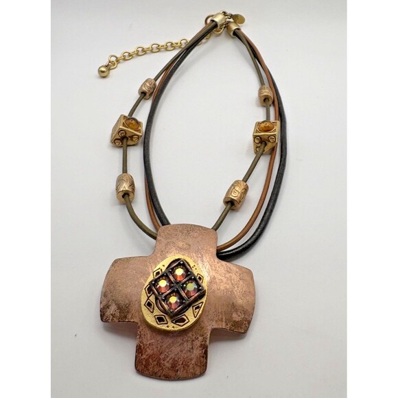 Vintage Copper Cross Chico's Necklace Adjustable Charms Hope Used - Picture 5 of 10